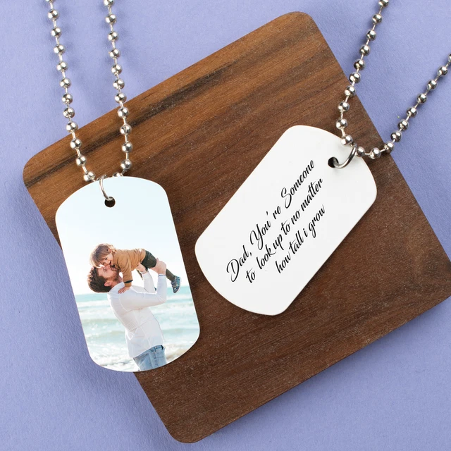 PERSONALISED MENS PHOTO Dog Tag Military Army ID Necklace Husband Dad
