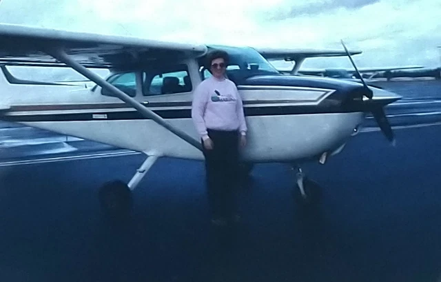 Woman Posing Cessna Airplane Plane Vintage Color Photo Slide 1991 Aviation