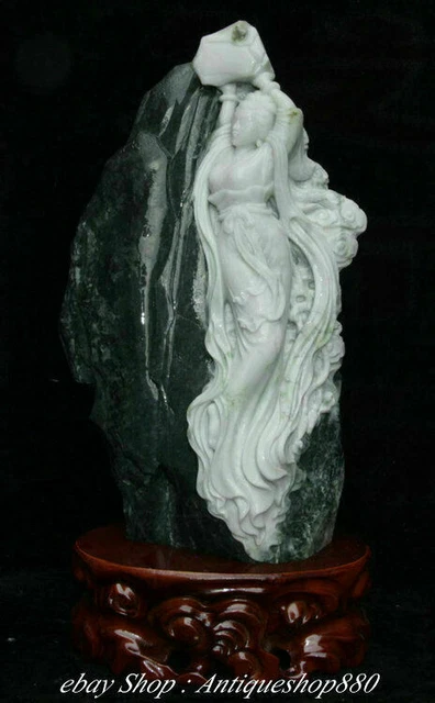 16" Natural Dushan Jade Myths legends Nuwa Butian Beauty Belle Shanzi sculpture