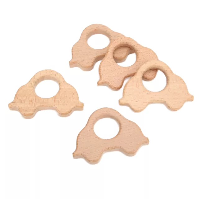 5x Wooden Teether Toys Beech Impact Resistance Wood Teething Rings(Car) ✲