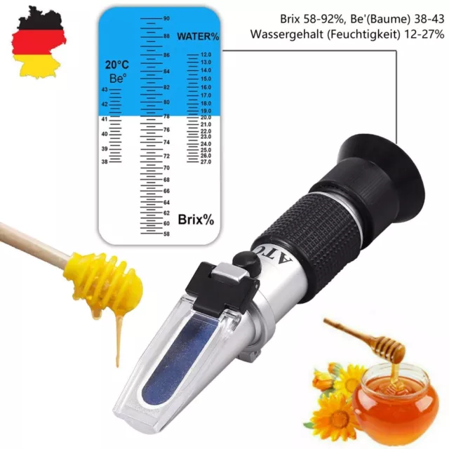 Refraktometer Honig Imker Wasser Zucker Baume Gehalt Brix: 58-92% Wasser: 12-27%