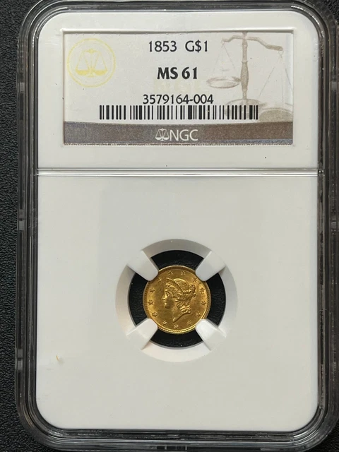 1853 $1 Gold Liberty Head Coin MS 61