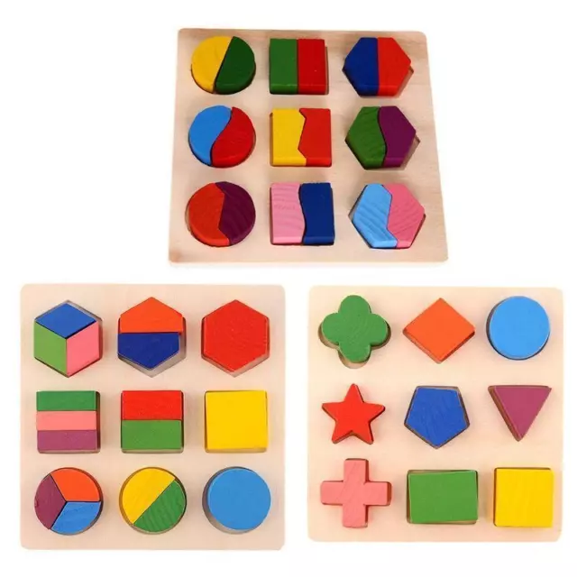 Kids Baby Wooden Learning Geometry Educational Toys Puzzle Montessori HCXM