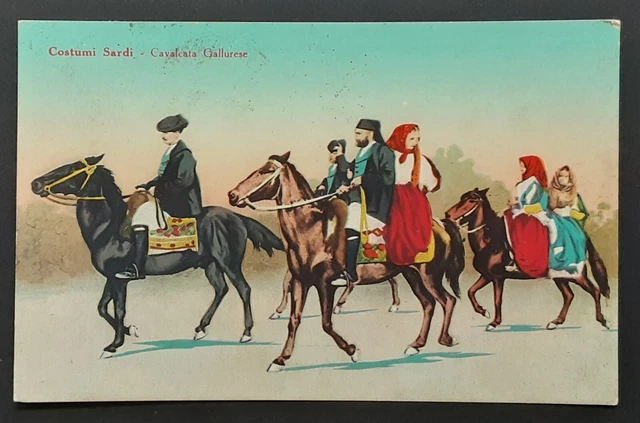 Costumi Sardi Cavalcata Gallurese Cartolina Vg.1939 Fp