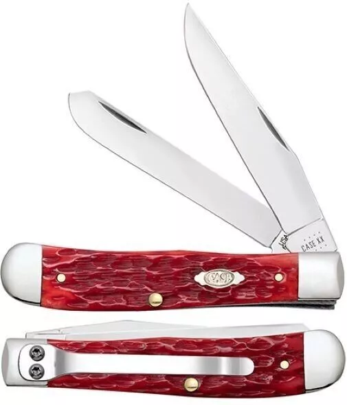 Case Xx 31957 Trapper Knife With Pocket Clip Jigged Dark Red Bone Carbon Steel