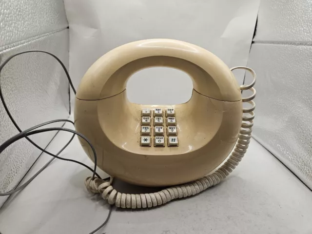 Vintage Western Electric Brown Donut Push Button Phone Telephone Round BEIGE