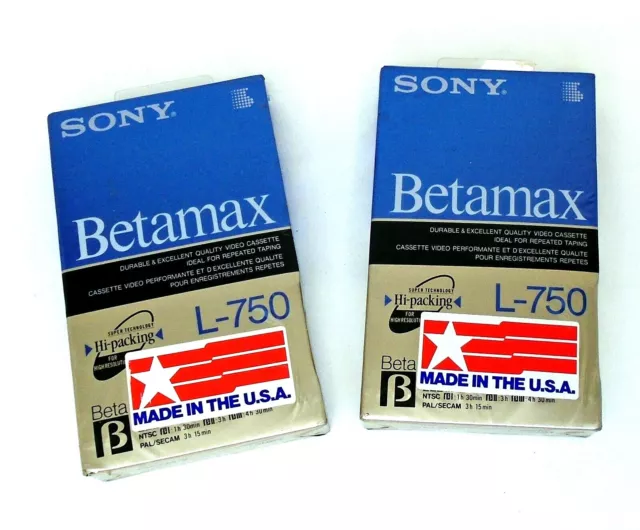 2 Vintage Sony Betamax L-750 BT Video Tapes New Sealed Made USA 2020 Gag Gift