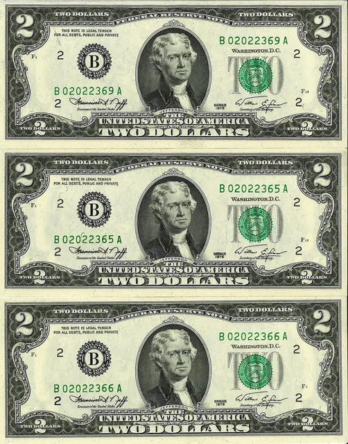 1976 Crip Sequential Two Dollars Federal Reserve Note Lot of 5 Unc