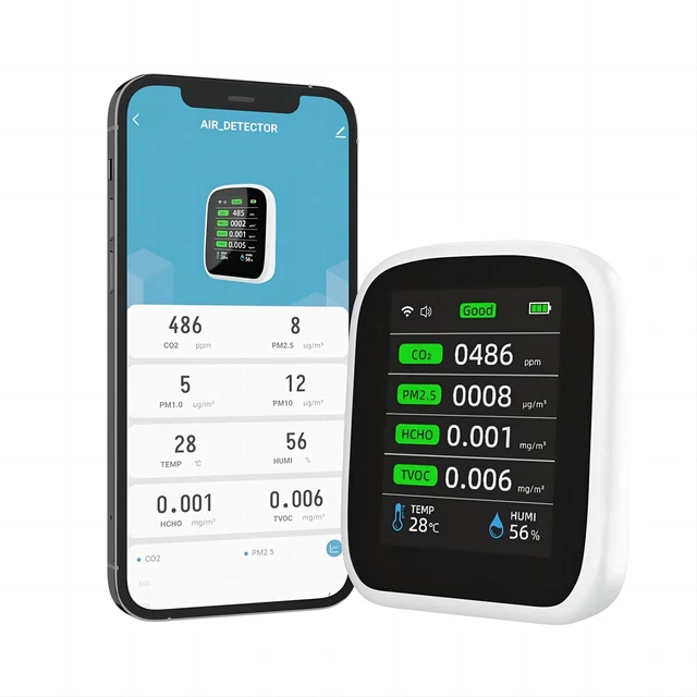 8-in-1 Indoor Air Quality Meter WiFi CO2 AQI HCHO TVOC Digital Detector Monitor