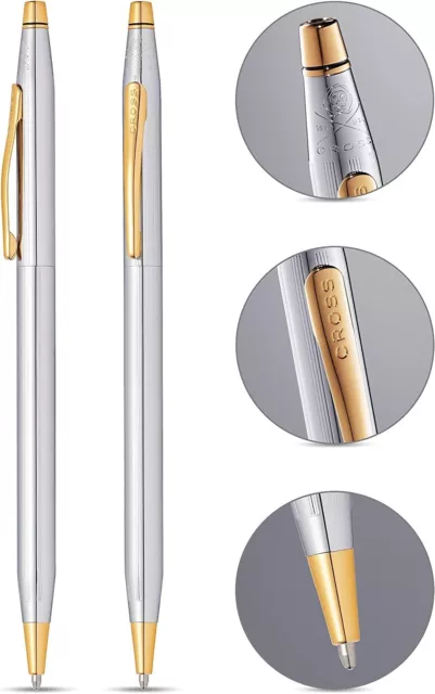 Cross 23KT Gold Plated Ballpoint Pen Classic Century Medalist Chrome Luxury Gift 3