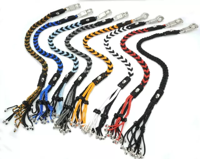 Motorcycle Get Back Whip With Metal Skull Tassels 36" Paracord Motor Biker Whip