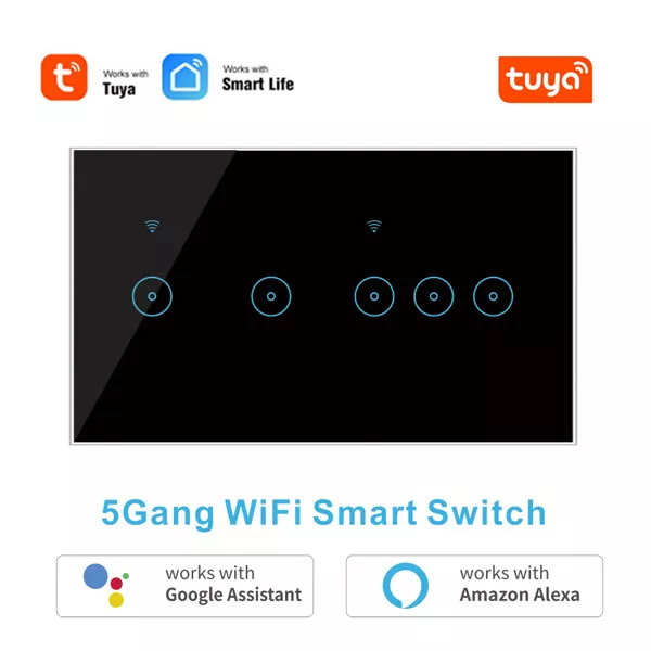 Smart Life UK 4/5/6 Gang WiFi Touch Light Switch Glass Panel APP Fr Alexa Google