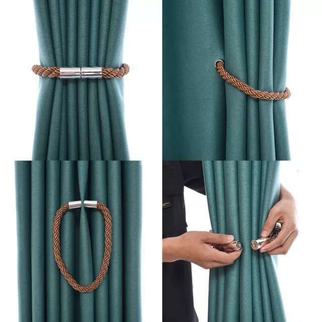 2pcs/bag Magnetic Curtain Clips Curtain Tiebacks Weave Rope Tie Backs Buckle 3