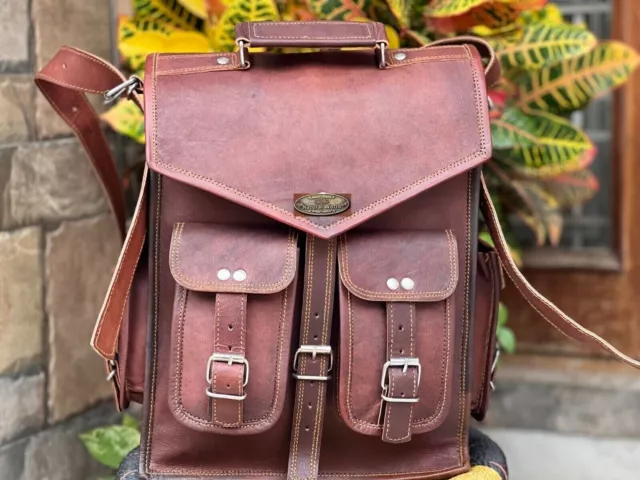 Mochila para hombre de cuero genuino vintage de 27 ", maletín para...