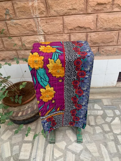 Gudri Patchwork Kantha Invierno Edredón Reversible Manta Algodón Viejo Sari