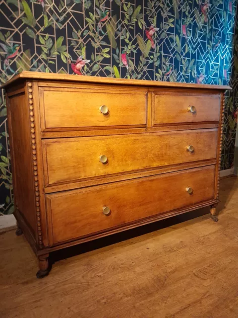 Large Vintage Solid Light Oak Chest Of 2 Short Over 2 Long Drawers