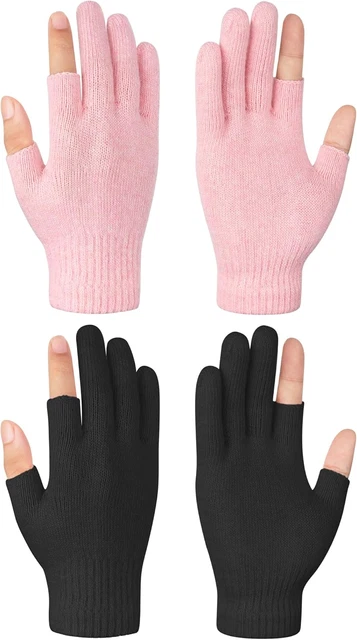 Guanti Senza Dita, 2 Paia Di Guanti Invernali Caldi In Maglia Unisex Termici A Mezze Dita~p166234626