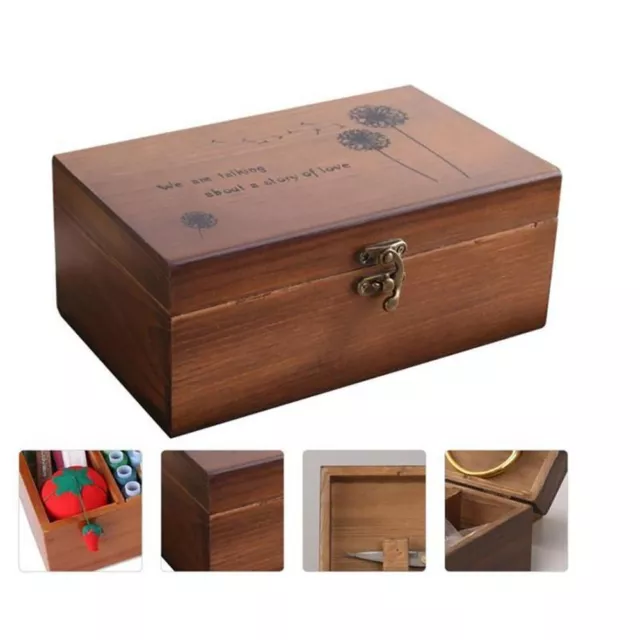 Sewing  Storage Case Wooden Box Sewing Kit Box Needle Thread Storage Case