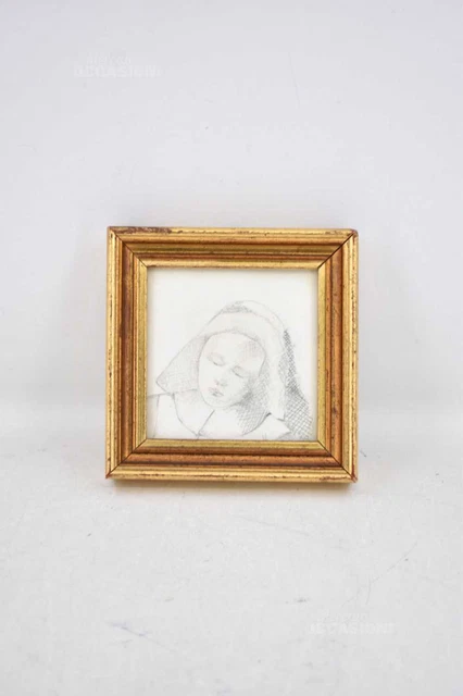 Quadro Mini 13 X 13 Cm Raffigurante Ritratto Di Monaca Con Matita