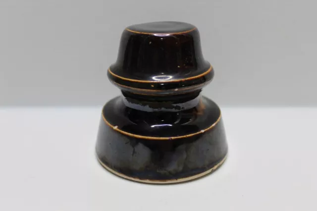 Vintage Brown Glazed Porcelain ceramic insulator Electric Telephone 3 X 3 1/2 ''