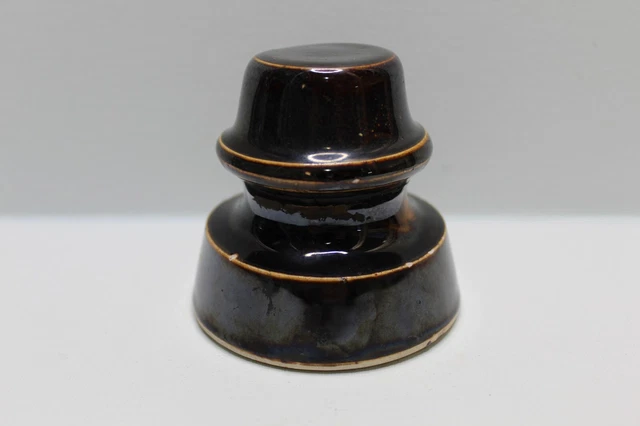 Vintage Brown Glazed Porcelain ceramic insulator Electric Telephone 3 X 3 1/2 ''