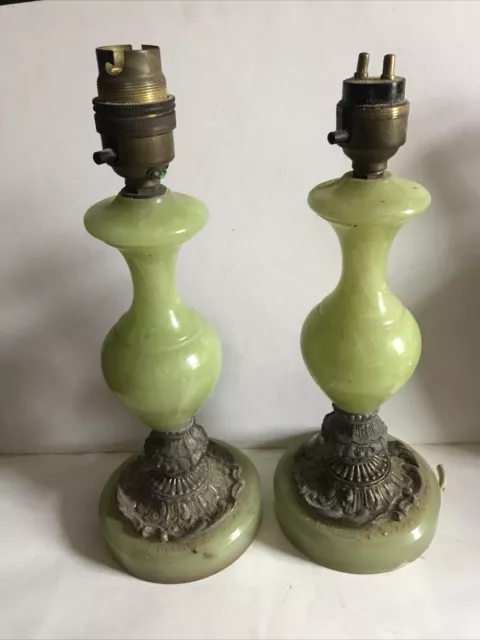 Pair Of Antique/Vintage Green Onyx Lamp Bases In As Found Condition