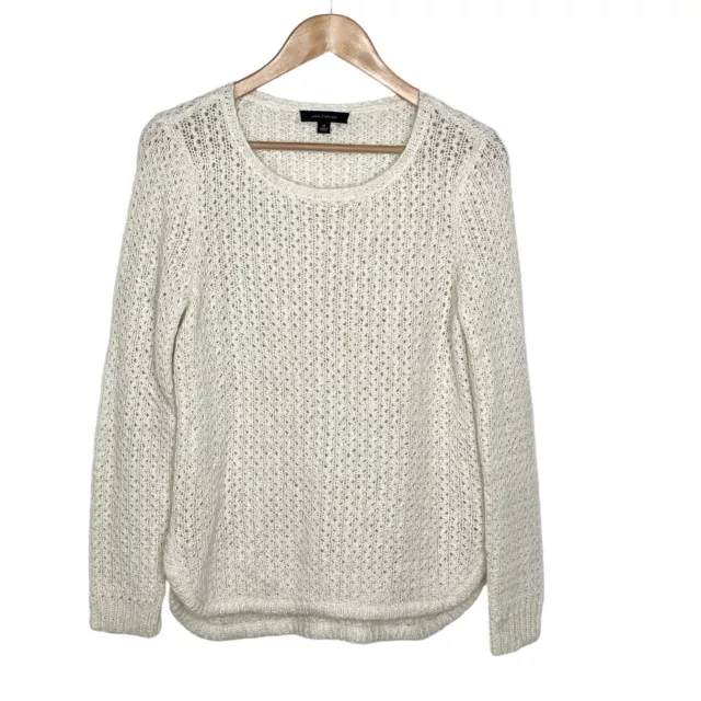 Ann Taylor Mohair Wool Blend Pullover Sweater Ivory Women’s Size M Sheer