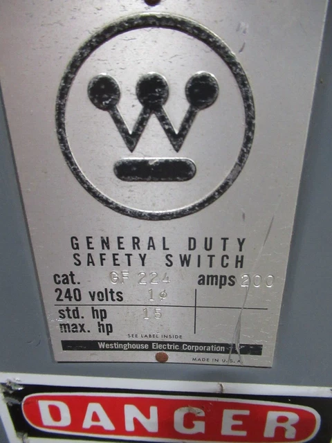 WESTINGHOUSE GF224, 200 Amp, 240 Volt, 2P2W, Fused, Vintage Disconnect ...