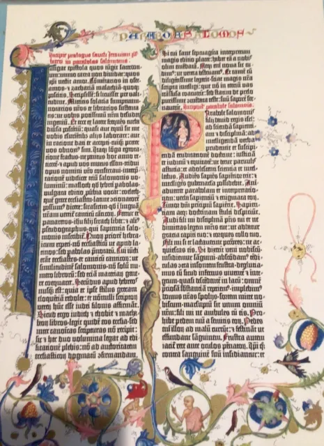 Medieval Illuminated Manuscript Facsimile Page Parables Of Solomon