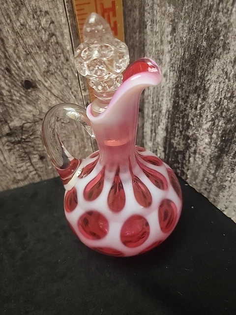 ビンテージ　フェントン　 ドット ANTIQUE/VINTAGE FENTON COIN Dot Cranberry & White Opalescent
