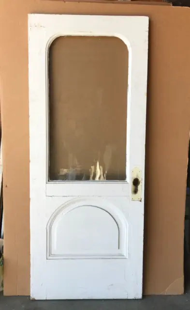 1 Antique Exterior Wood 33x82 Decorative Single Pane Glass Door VTG Old 456-23B