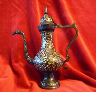 Exquisite vintage teapot, lacquer, brass carving India