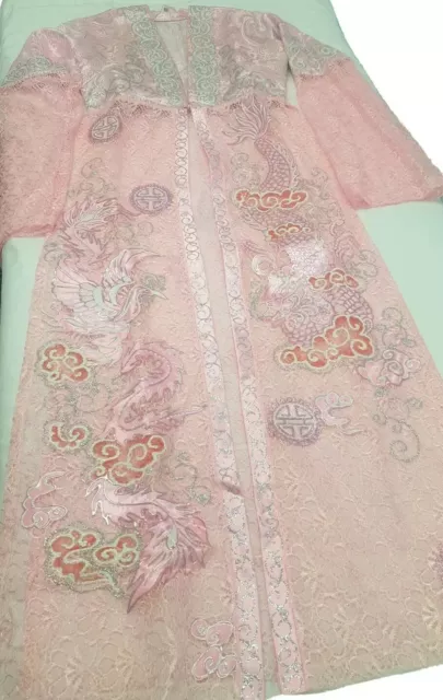 Women Sexy Custume Long Lace Dress Sheer See Through Kimono Robe Handmade!