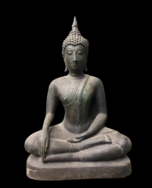 Splendid Antique Large Bronze Seated Thai Buddha, Sukhothai Style, 19th Century