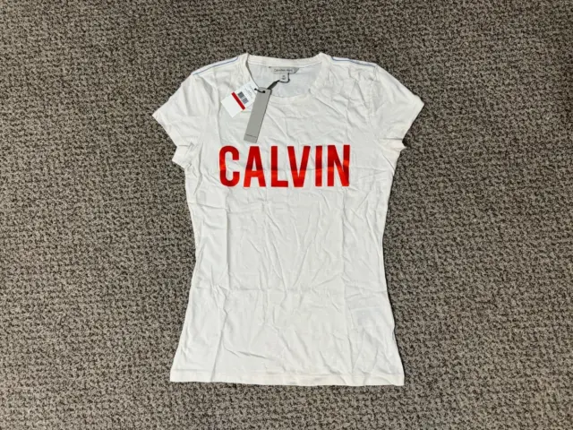 Calvin Klein Jeans Women White Ck Logo Graphic T-shirt Sz XS / Extra Small