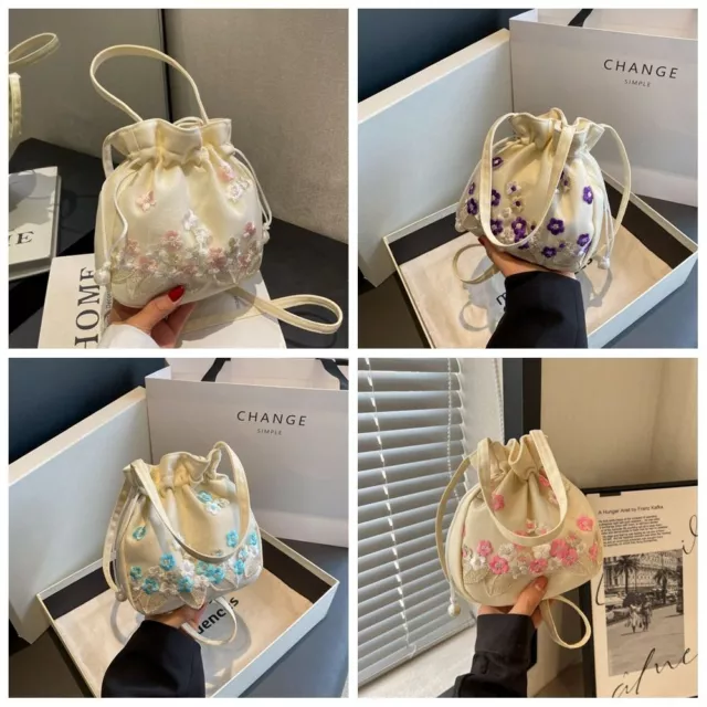 SHOULDER BAG HANFU Drawstring Bag Chinese Floral Bucket Bag Shopping ...