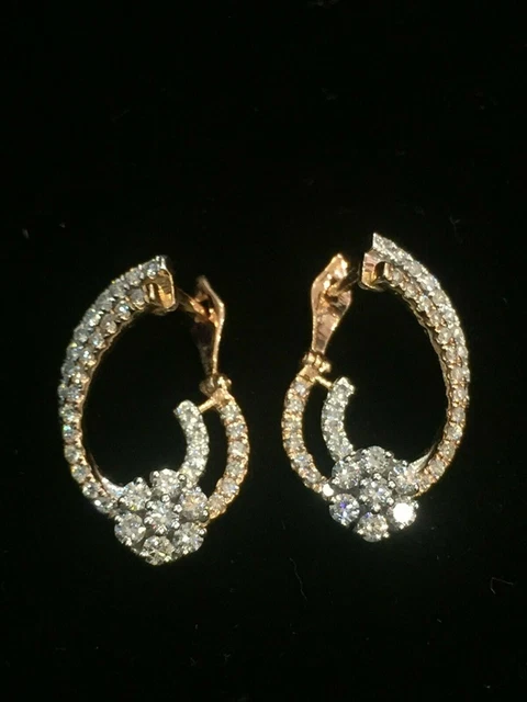 Boucles D'oreilles 18K Or Blanc - Diamants Ronds 1,10 Ct, Qualité G/SI1, Neuves