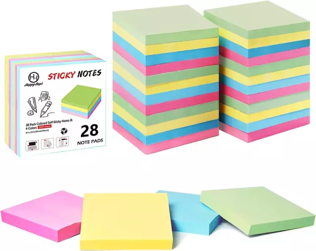 Sticky Notes 3X3 Inches Bulk 28 Pack 2800 Sheets Colored Self-Stick Pads, 100 Sh