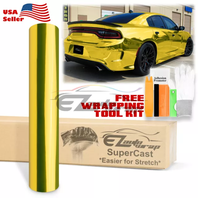 5FTx9FT Supercast Chrome Gold Car Vinyl Wrap Easy Stretch Sticker Sheet Film DIY