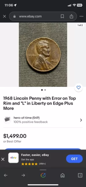 1968 Lincoln Penny with Error on Top Rim and "L" in Liberty on Edge Plus More