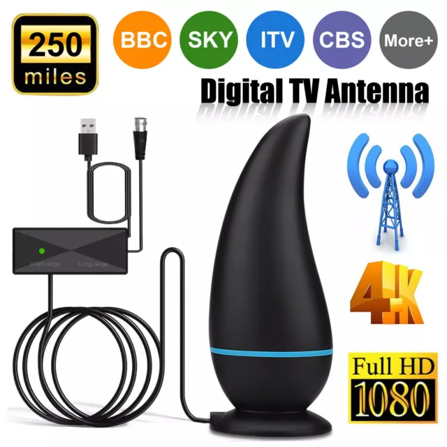 250+ Miles Digital TV Antenna Indoor HDTV Amplified Signal Booster 4K HD 1080P