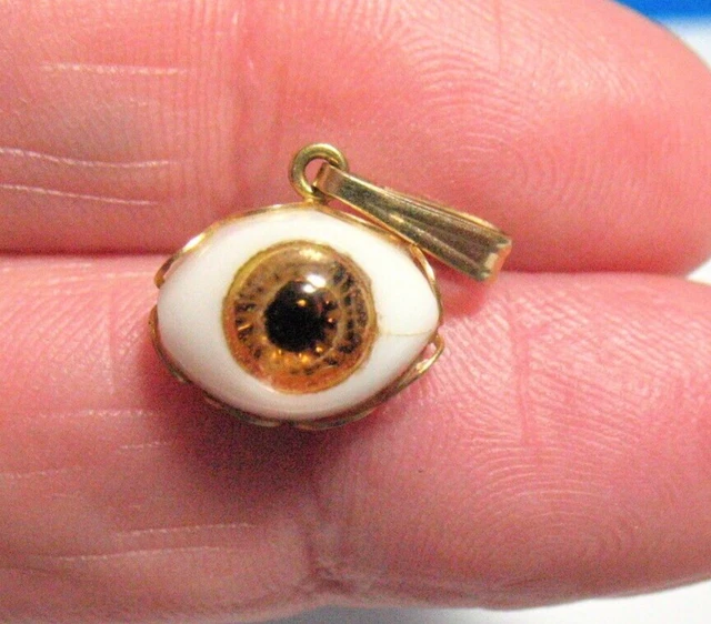 14K Yellow Gold Glass Evil Eye Pendant Charm 1 Gram 8 X 10 X 6 Mm