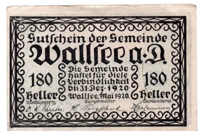 1920 Austria Notgeld Municipality of Wallsee an Donau 180 Heller (B241)
