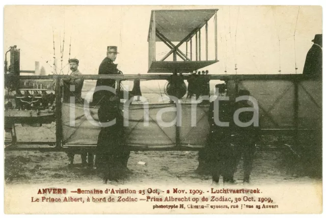1909 ANVERS Semaine d'Aviation - Prince Albert à bord de Zodiac - Carte postale