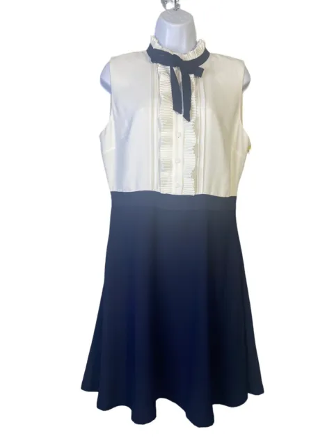 CECE Womens Tie-neck Combo Dress In Soft Ecru Size 10