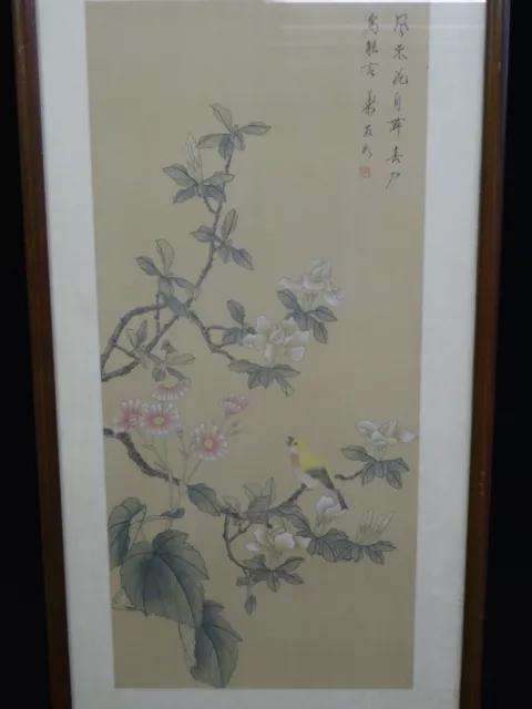 VERY LARGE EARLY MID 20c QING CHINESE LANDSCAPE PAINTING ON SILK 村书法合璧 立轴 设色水墨絲