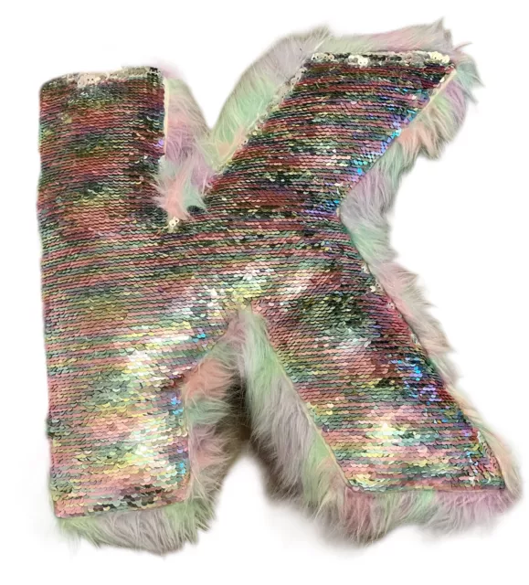 Justice Flip Sequin Fuzzy Pastel Initial K Pillow