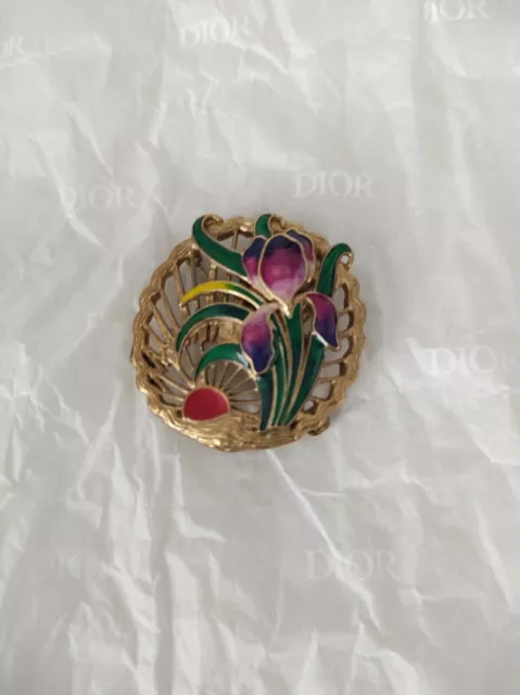 VINTAGE ancient pendant Broche brooch Iris flower estampe Japonaise Art Nouveau