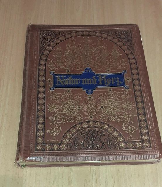 ANTIKES Buch Natur und Herz, Album mit Gedichten + Kupferstichen W. Georgy 1878