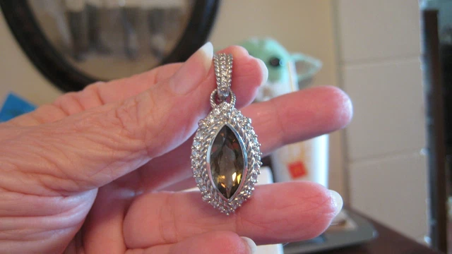 Nice Judith Ripka Sterling Silver Smoky Quartz Pendant/Enhancer, Bale Opens Nice Judith Ripka Sterling Silver Smoky Quartz Pendant/Enhancer, Bale Opens